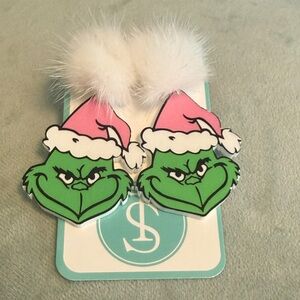 Pink Santa Hat Grinch Pom-Pom Kids Earrings
